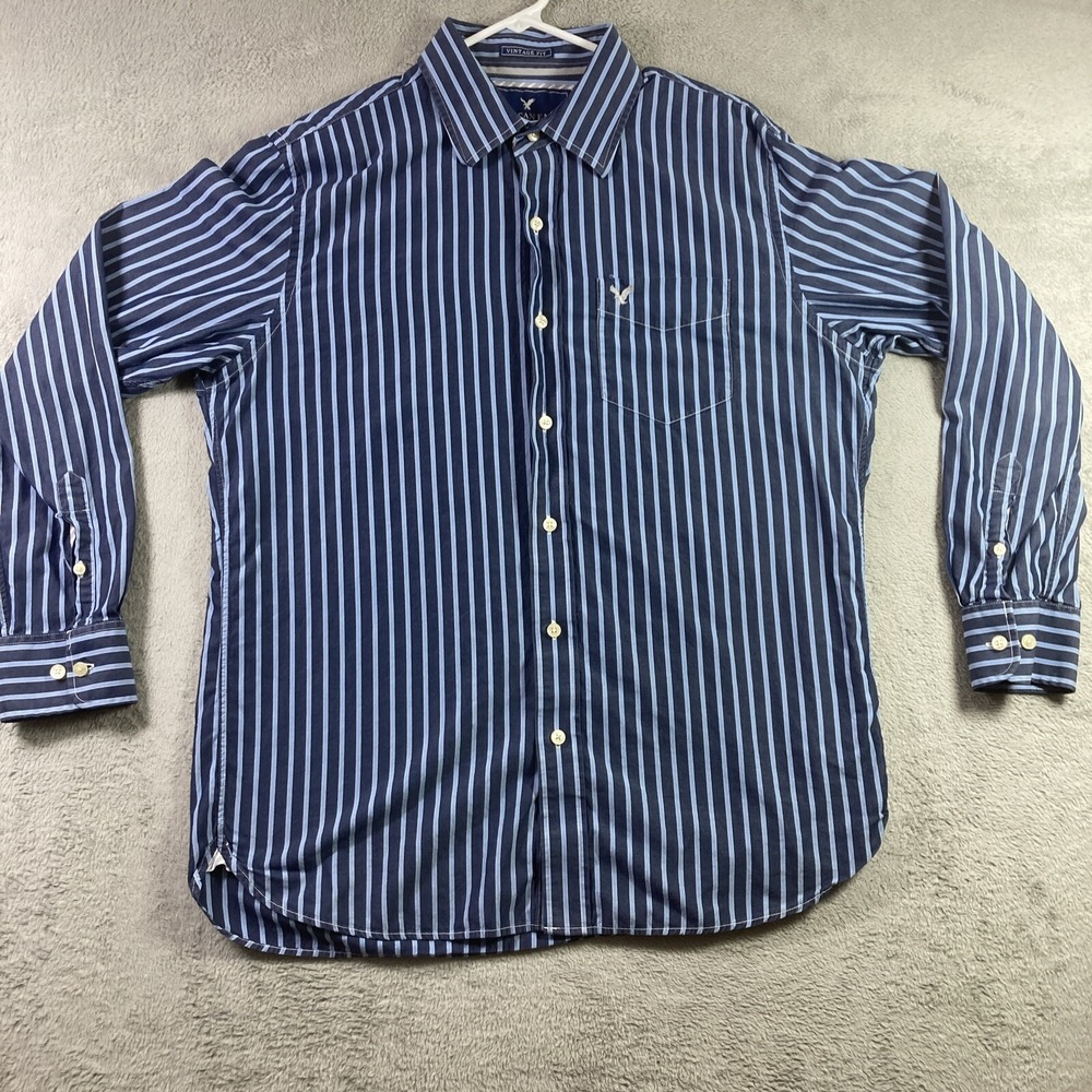 American Eagle Outfitters Shirt Men Large Blue Striped Vintage Fit Button Up LS